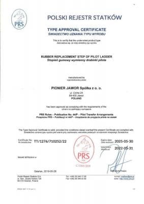 certyfikat Polskiego Rejestru Statków 